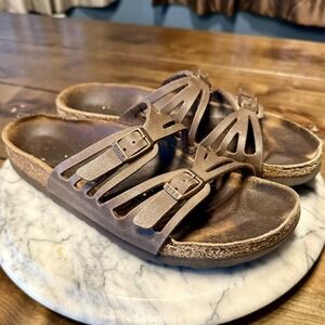 RARE Birkenstock Granada Brown Synthetic Sandals‎ Sz 39 L8 M6 Slides Boho Hippie